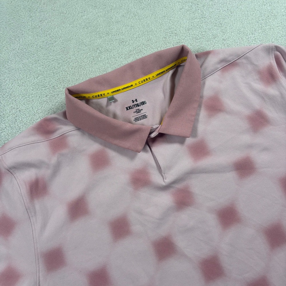 Under Armour x Curry Brand Mens XXL Pink Diamond Print Golf‎ Polo Shirt Fitted